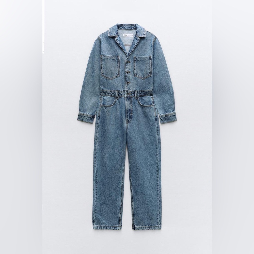 Zara LONG SLEEVE DENIM JUMPSUIT Medium - Picture 7 of 8